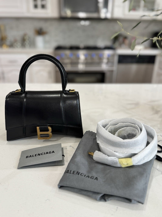 Balenciaga Black XS Hourglass Top Handle Bag 🌟 Gold Hardware $2650