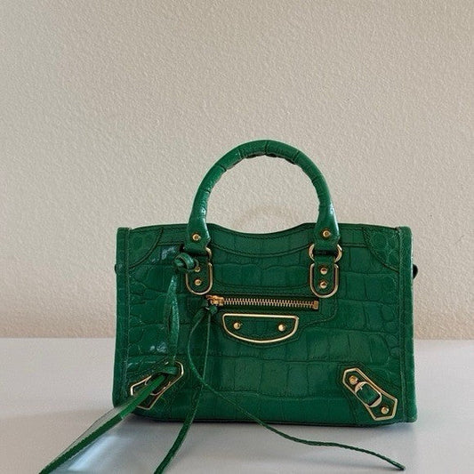 Balenciaga Neo Classic City bag in green crocodile-embossed leather