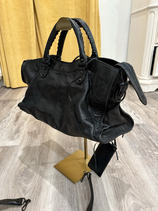 Balenciaga Black Biker Bag Distressed Shoulder Bag Mirror Studded Tassel