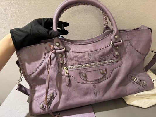 Balenciaga Giant City Part Time Shoulder Bag Purple Used Condition Wonderful