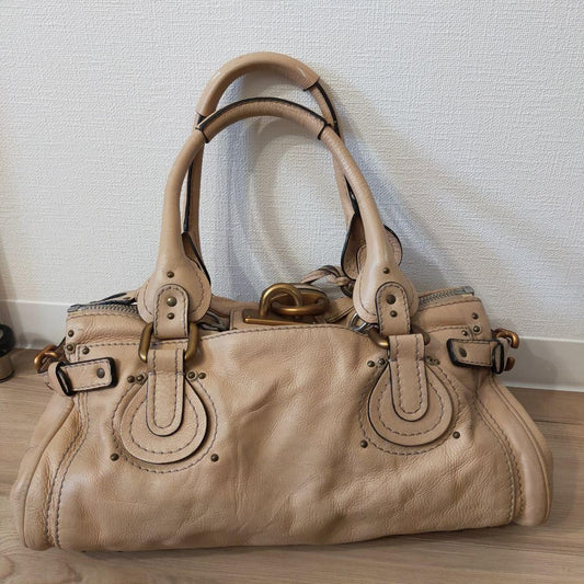 Authentic Chloe Paddington Beige Handbag Shoulder Bag Gold hardware Padlock Key